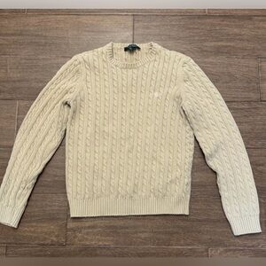 Lauren Ralph Lauren Womens L Cable Knit Sweater Cream Neutral Beige 100% Cotton